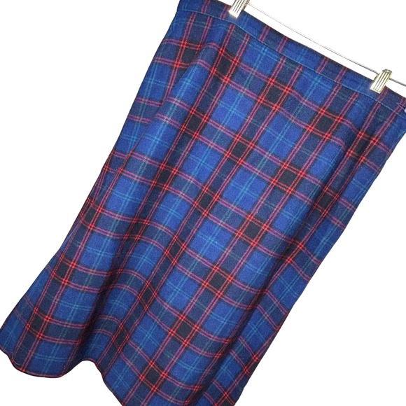 Pendleton Wool Skirt M/L Plaid Blue Red Vintage Made in USA Womens VTG - Picture 1 of 4